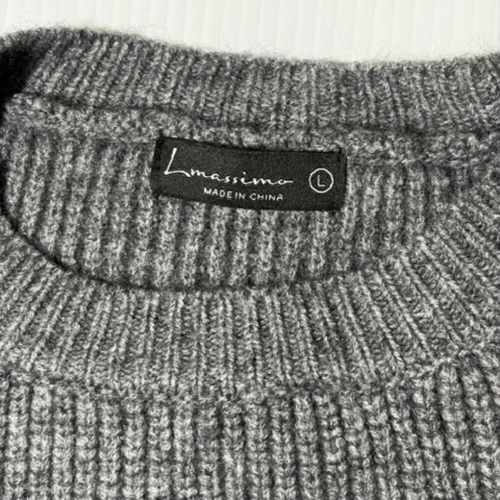 Limassimo Sweater Large Gray Knit Faux‎ Pearl Crochet Flower Coquette Soft Girl